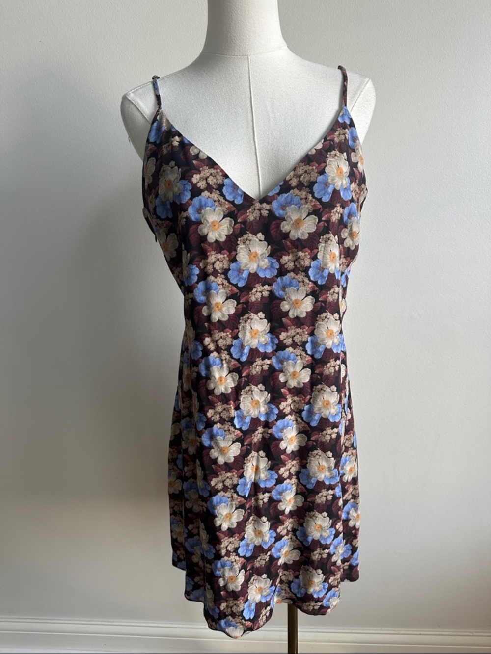 Aritzia Wilfred Brown Blue Floral Slip Dress Women‎ 12 Grunge Romantic Feminine
